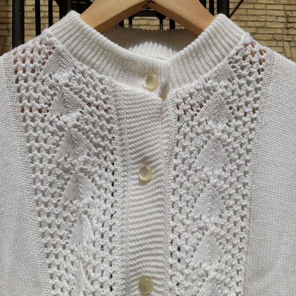 Vintage 60s Cardigan Sweater White Large 43" Bust Moonglow Buttons - Picture 9 of 12